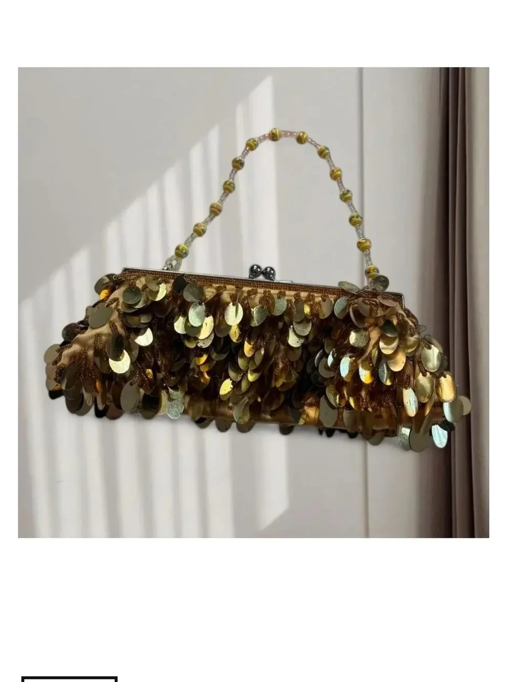 Vintage Gold Sequin Y2k Beaded Handle Clutch